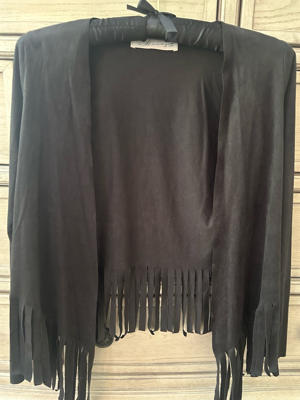 Vintage Havana Black Fringe Open Vest